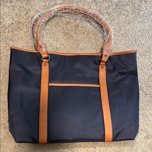 Navy and Tan Tote Laptop Bag 18 X 13